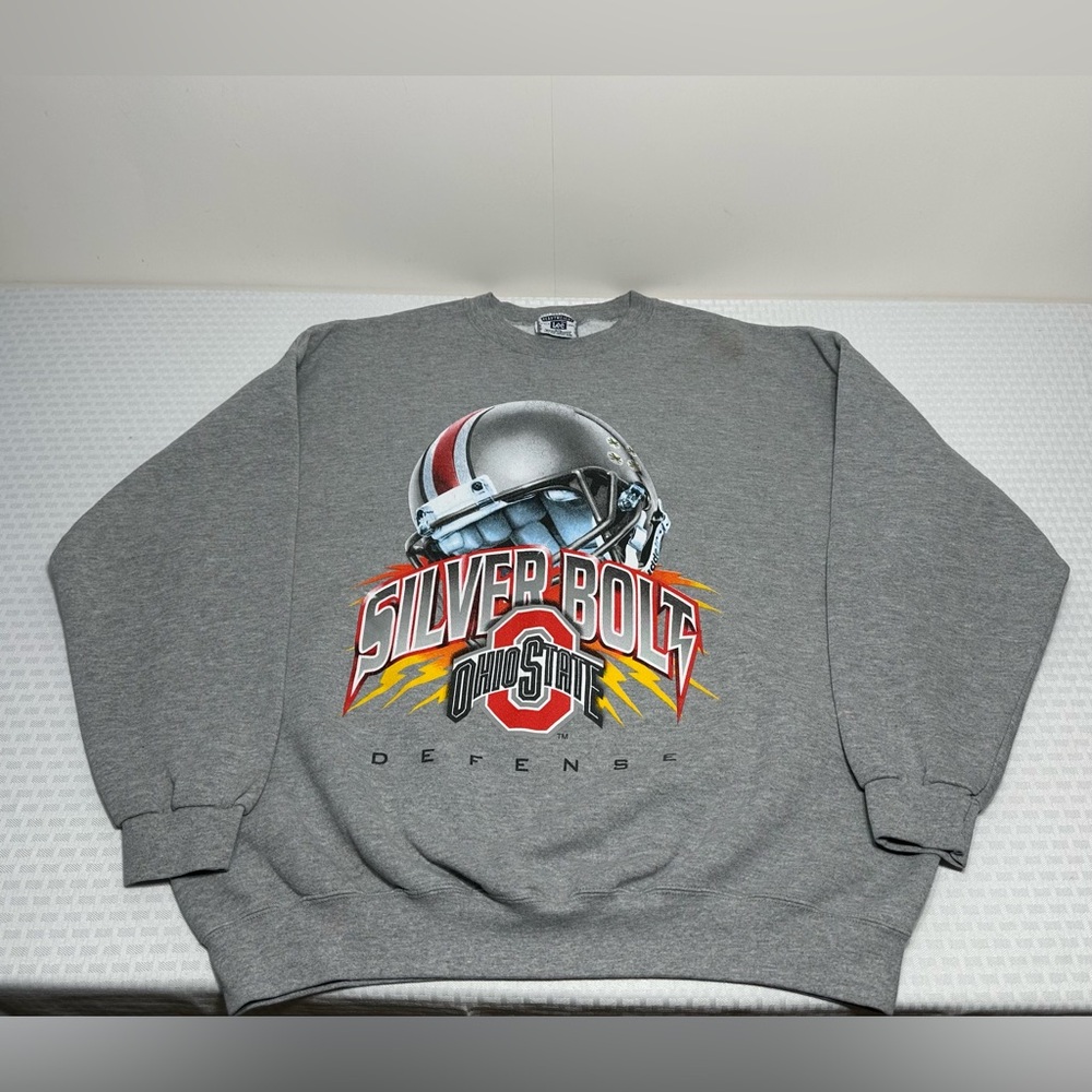 VTG Rare 90s Ohio State Buckeyes Silver Bolt Defense Crew Sweatshirt Men's 2XL